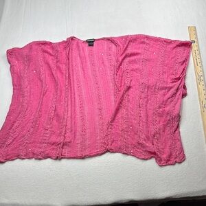 Steve Madden Pink Open-Front swim suit cover cardigan bubblegum pink sequin top